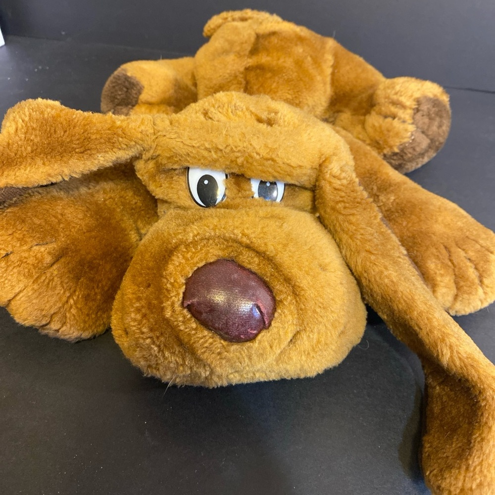 Vintage Brown Puppy Dog Plush Hound‎ Stuffed Animal Laying Down Vinyl Nose